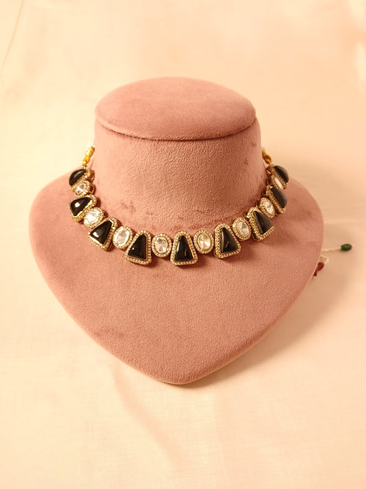 Polki Necklace Set- Black