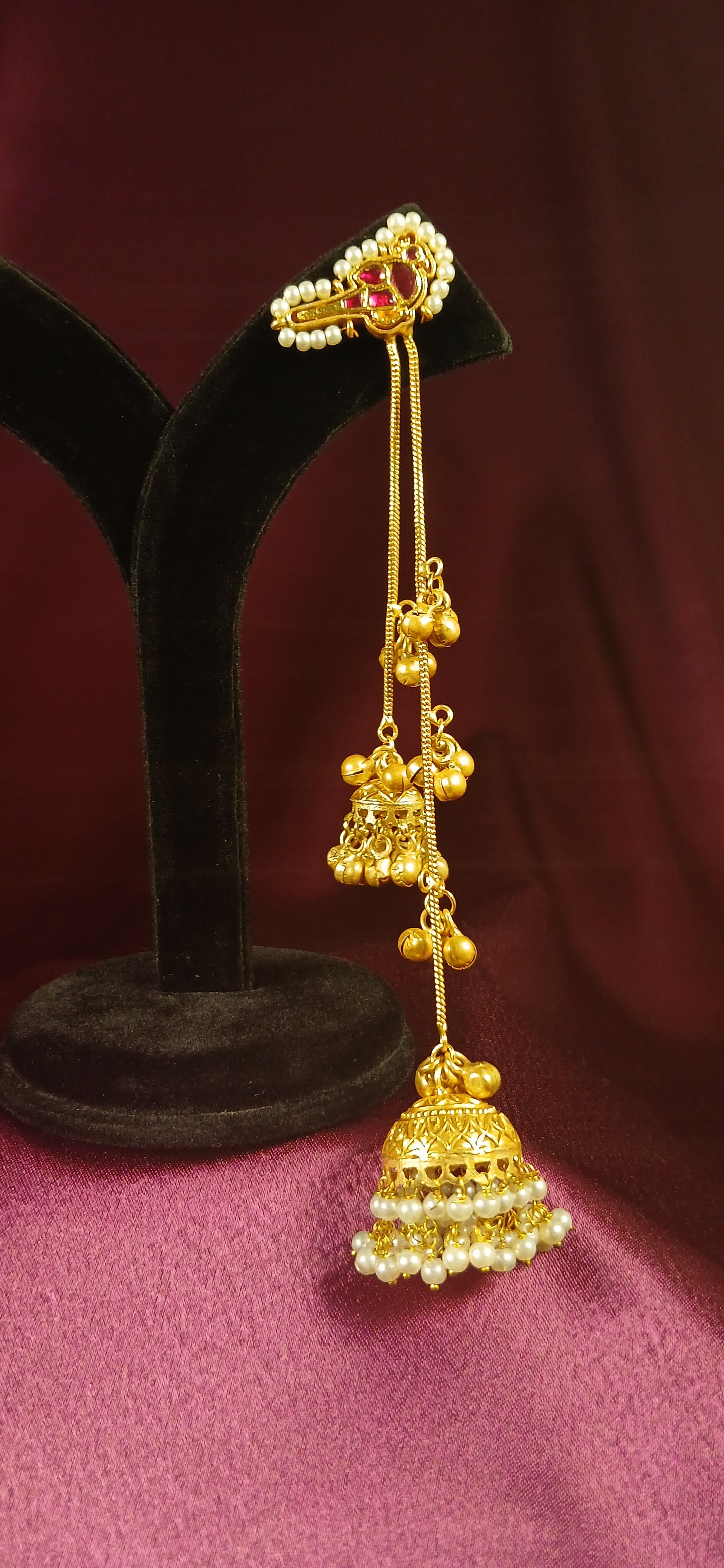 Kashmiri Earrings with Long Chain & Jhumka