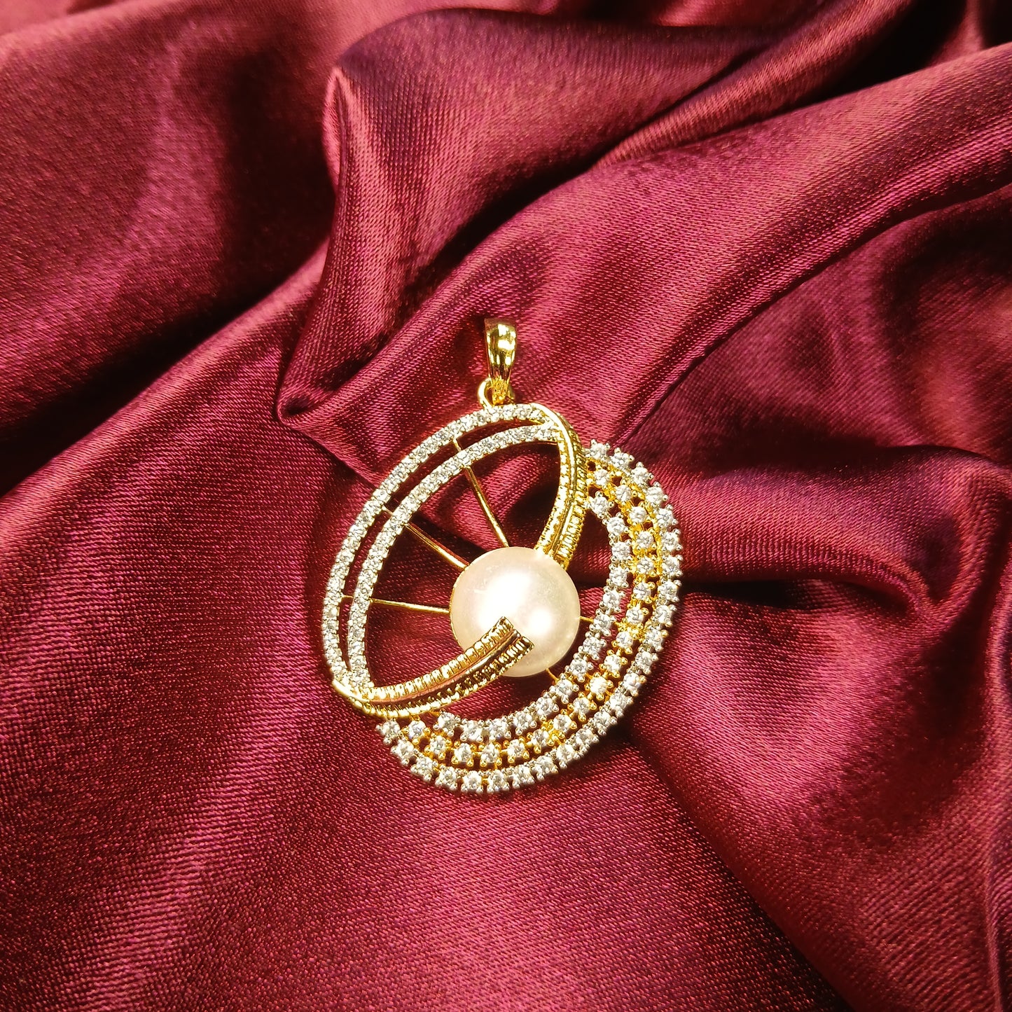 Pearl & American Diamond Pendant Set