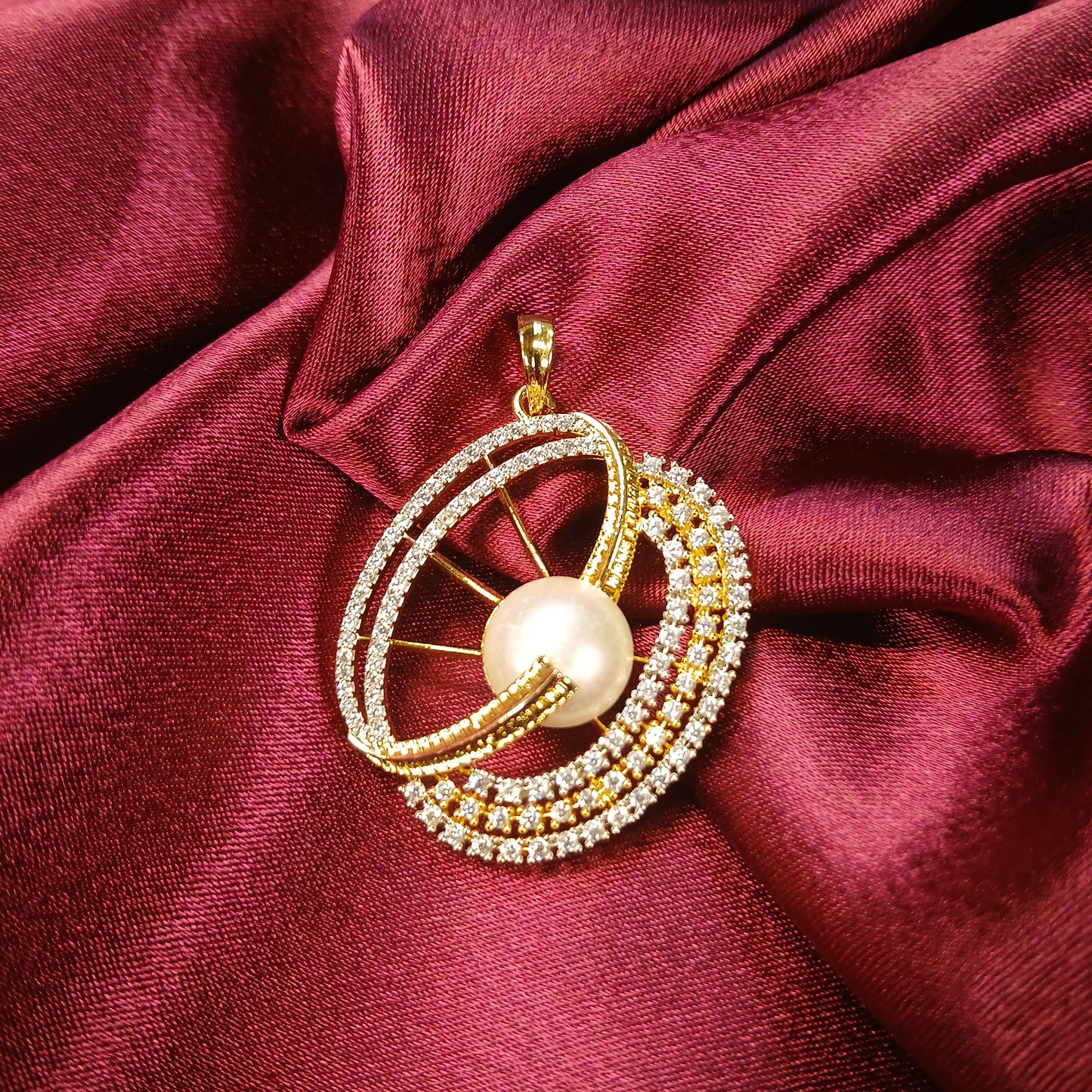 Pearl & American Diamond Pendant Set