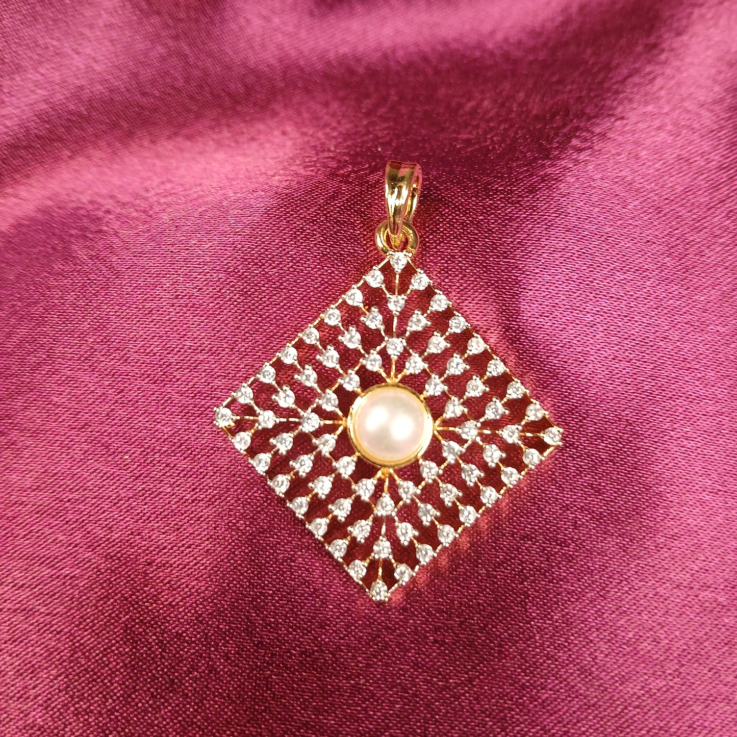 Pearl & American Diamond Pendant Set