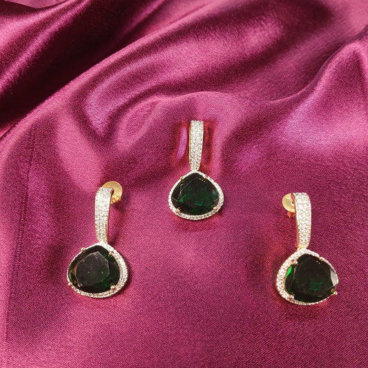 Green Stone & American Diamond Pendant Set