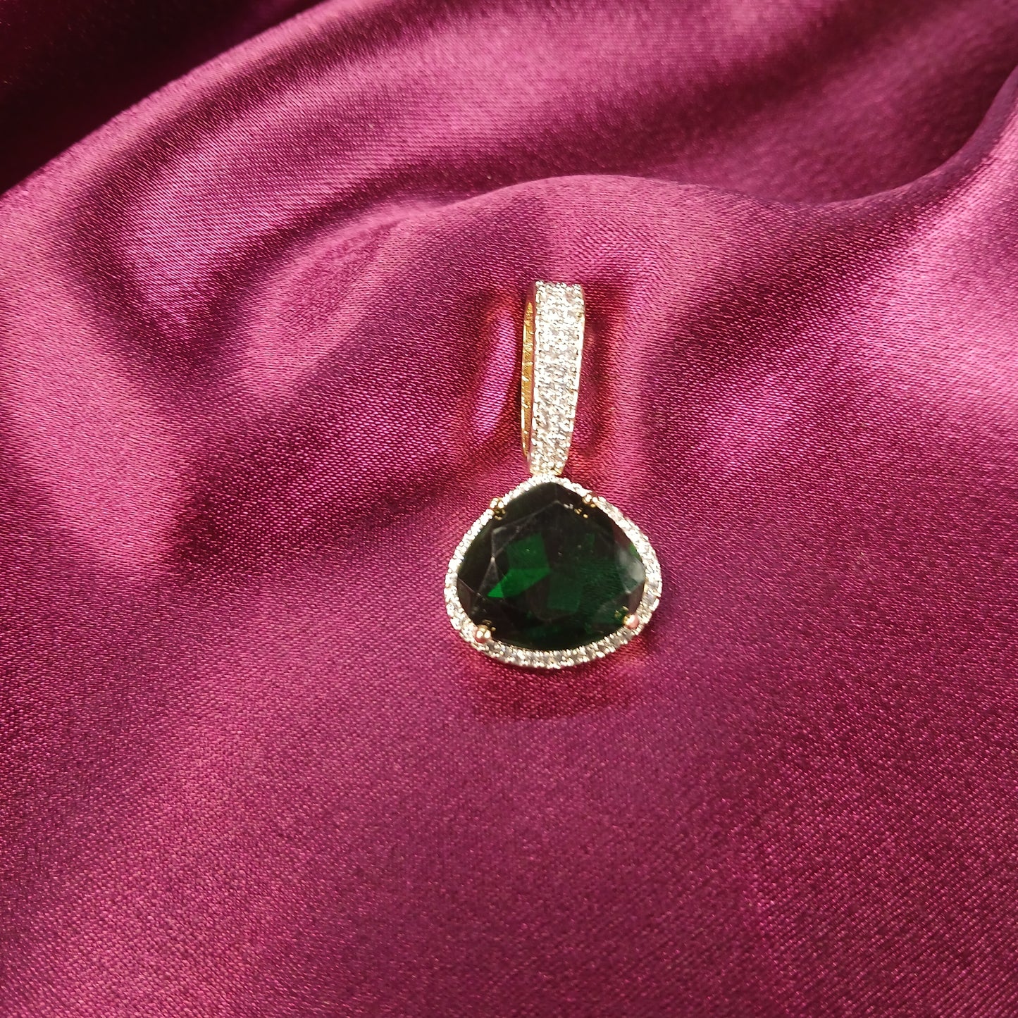 Green Stone & American Diamond Pendant Set