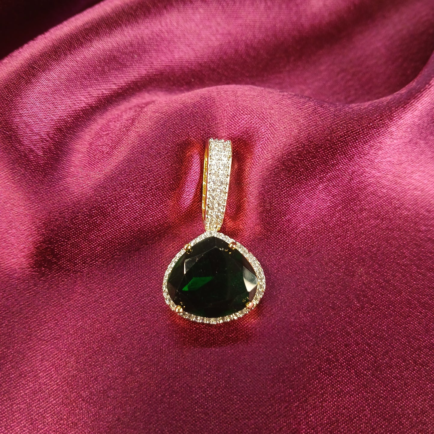 Green Stone & American Diamond Pendant Set