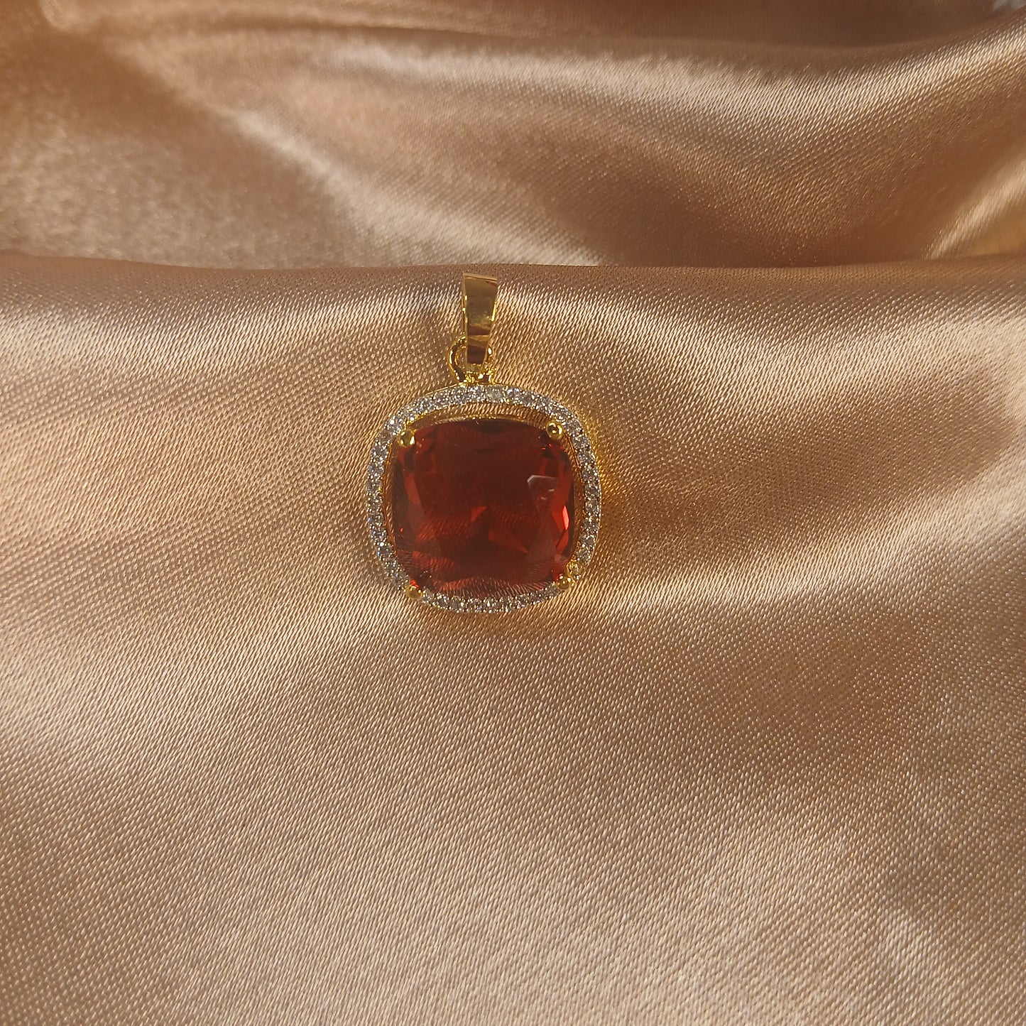 Red Stone & American Diamond Pendant Set