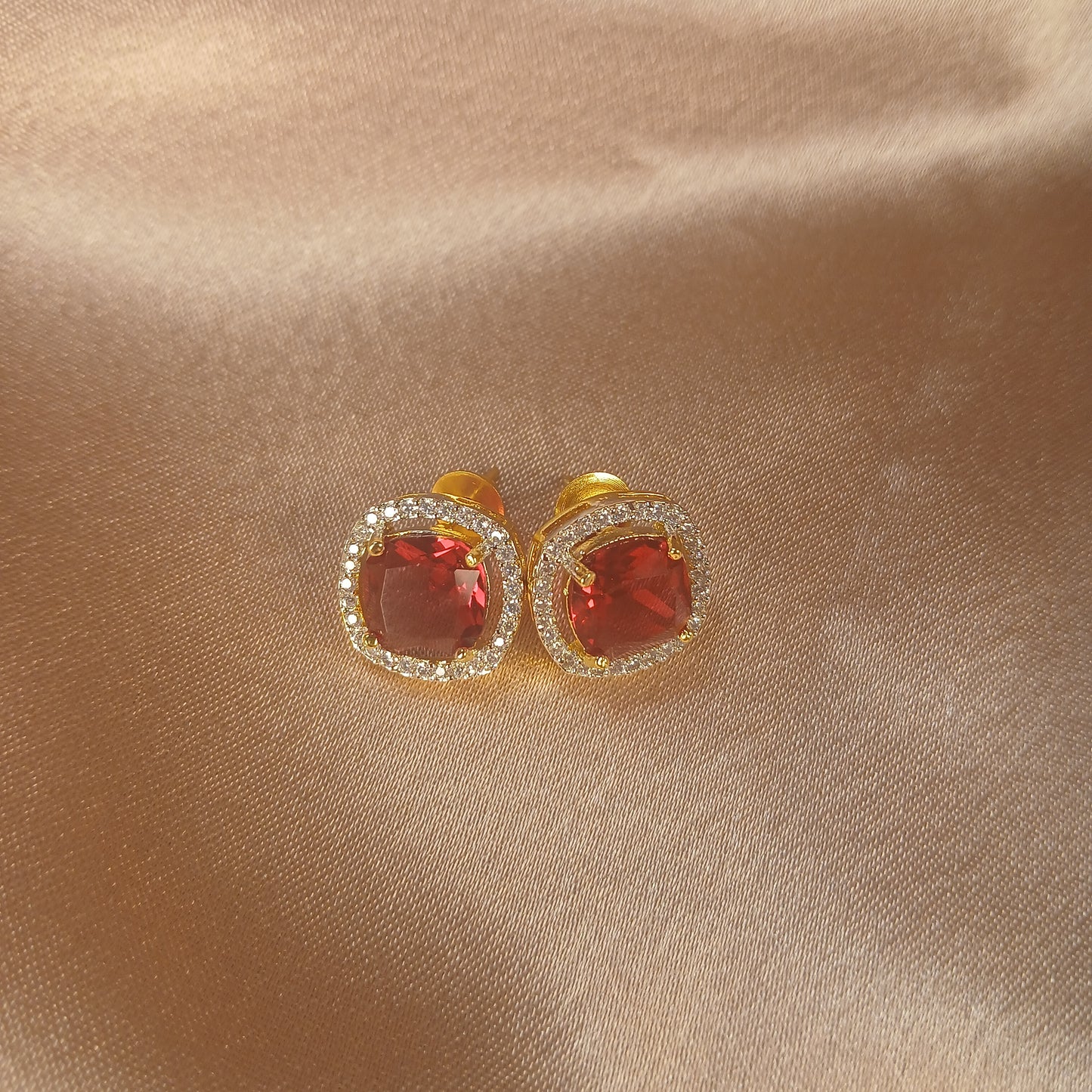 Red Stone & American Diamond Pendant Set