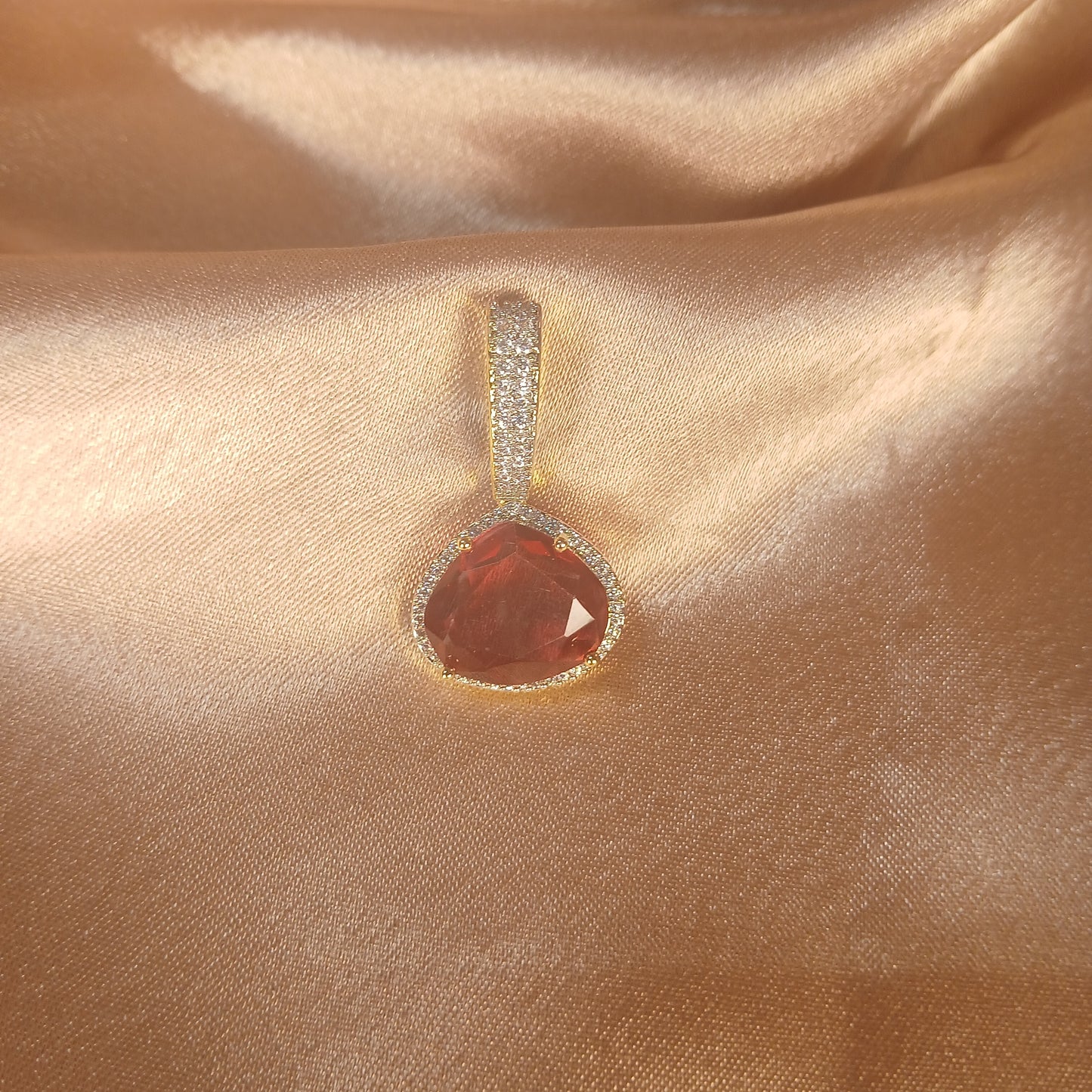 Red Stone & American Diamond Pendant Set