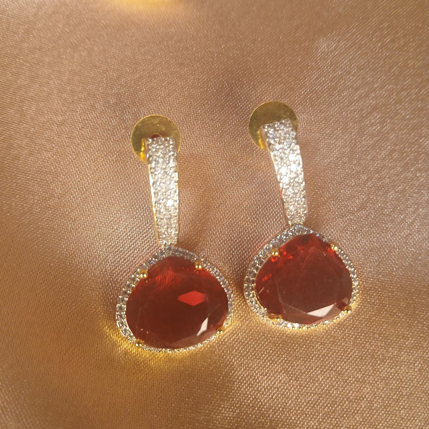 Red Stone & American Diamond Pendant Set