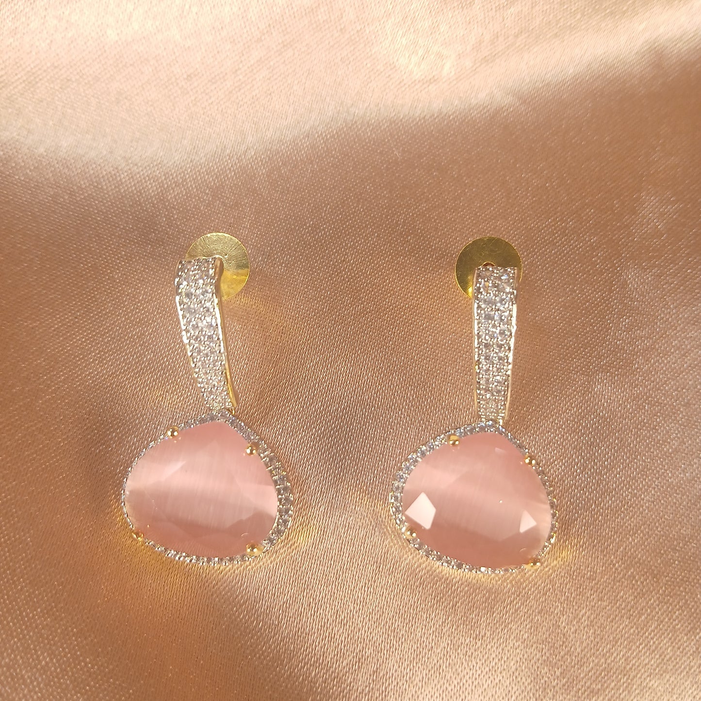 Pink Stone & American Diamond Pendant Set