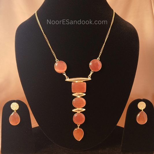 Long stone pendant with simple chain-Orange
