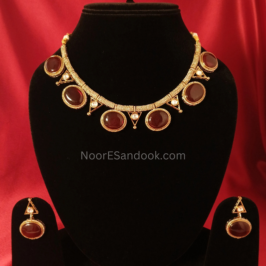 Round and v Doublet stone necklace- Red