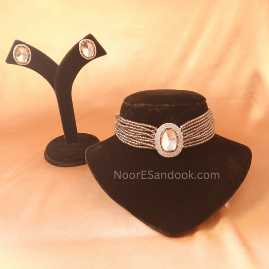 Single Polki Stone Choker- Grey