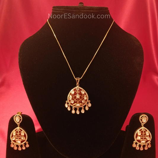 Artistic Stone carving Pendant set (Red)