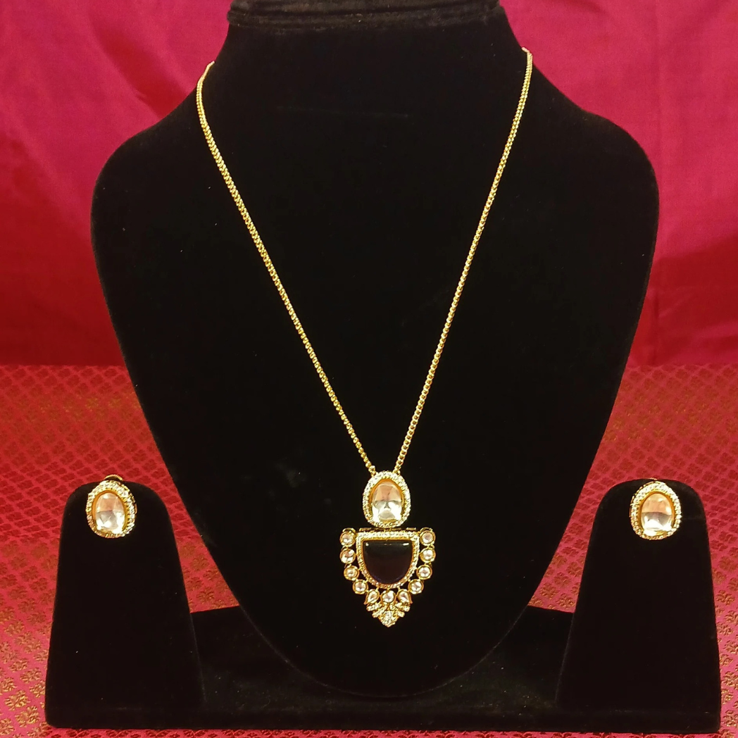 Polki Pendant Set -Blue