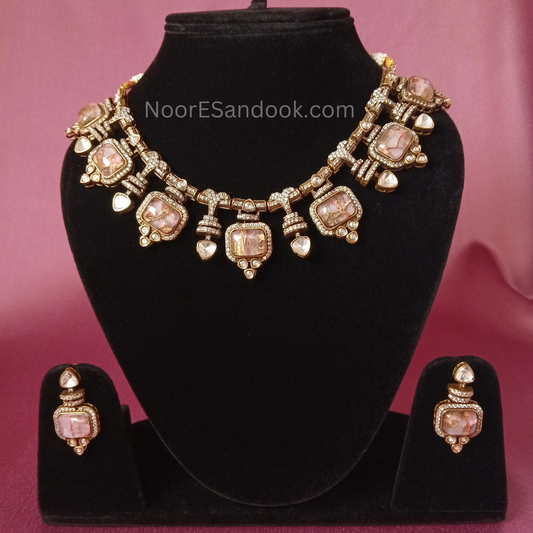 Doublet Stone Necklace- Design 3 (Pink)