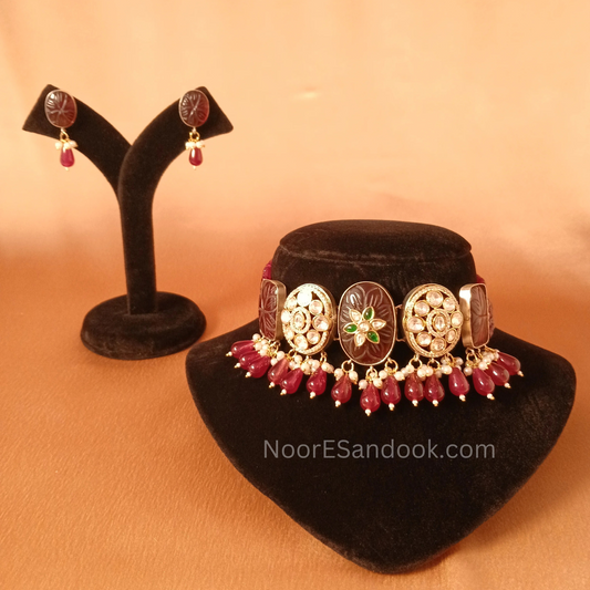 Carved Red stone choker