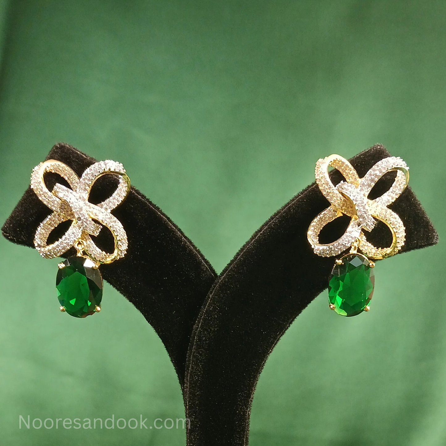American Diamond Earrings with Green Drop