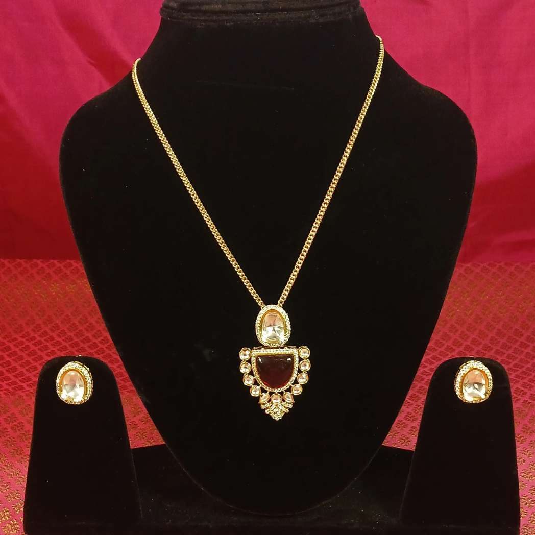 Polki Pendant Set -Red