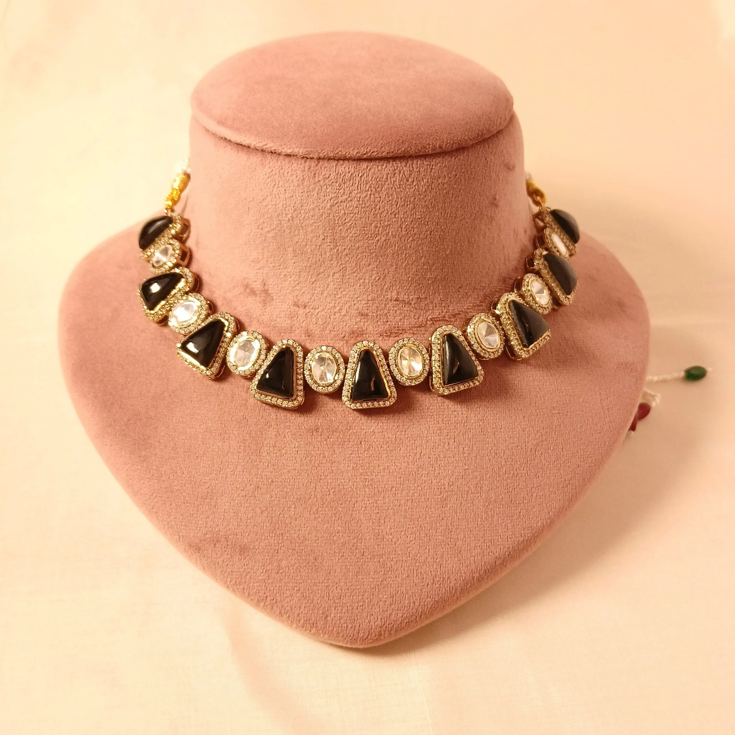 Polki Necklace Set- Black