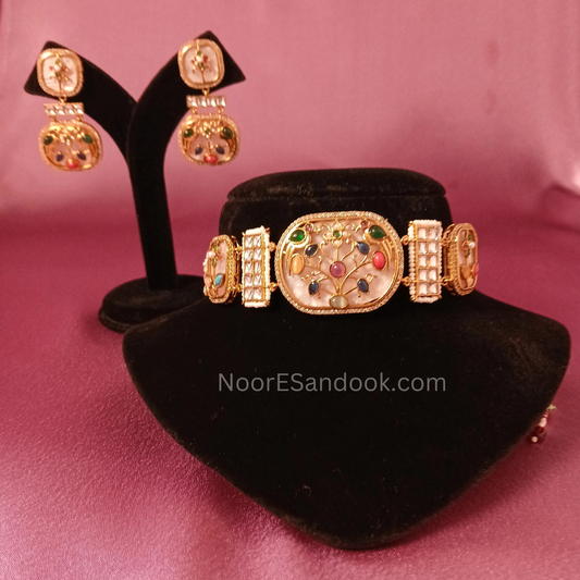Artistic Stone carving Choker set (pink)