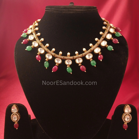 Single Layer Polki Set with Stones-Multi Color