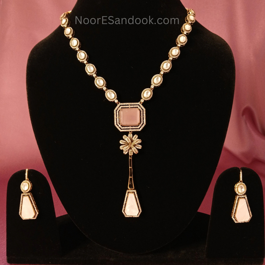 Celebrity Inspired Long Necklace with long pendant (Pink)