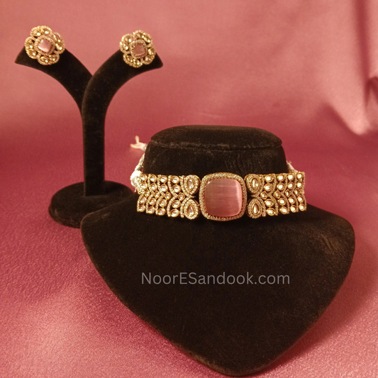 Chokers with Doublet Stone- Pink