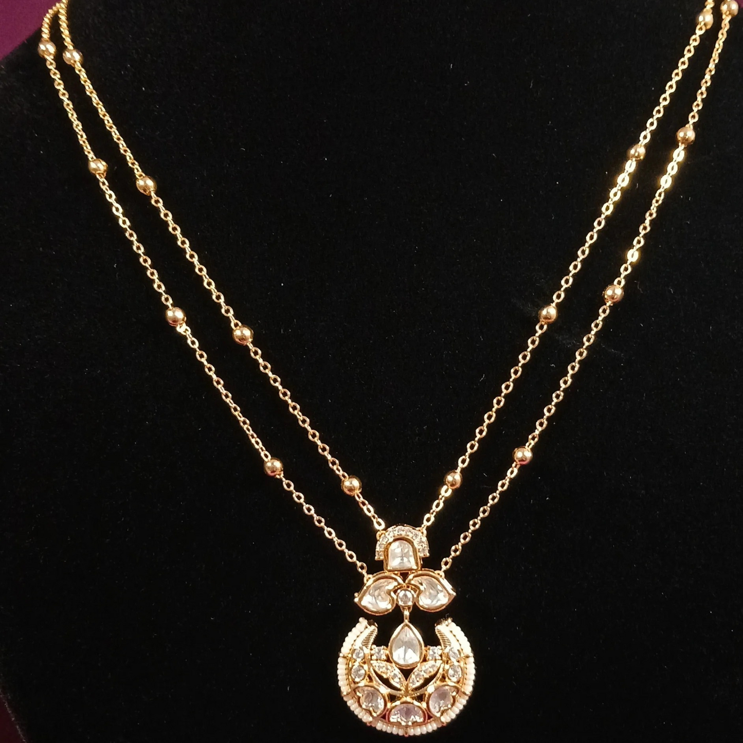 Polki Pendant Set with Double Layer Chain- AP162A