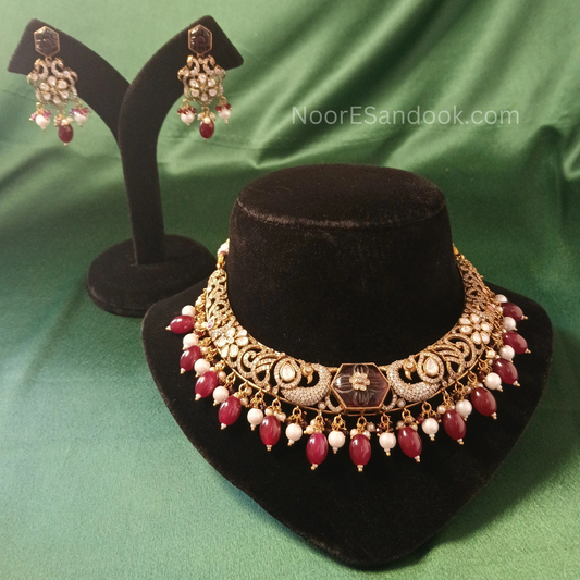 Broad Necklace with Doublet Stone- Bridal Set