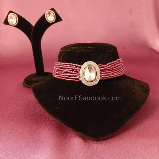 Single Polki Stone Choker- Pink