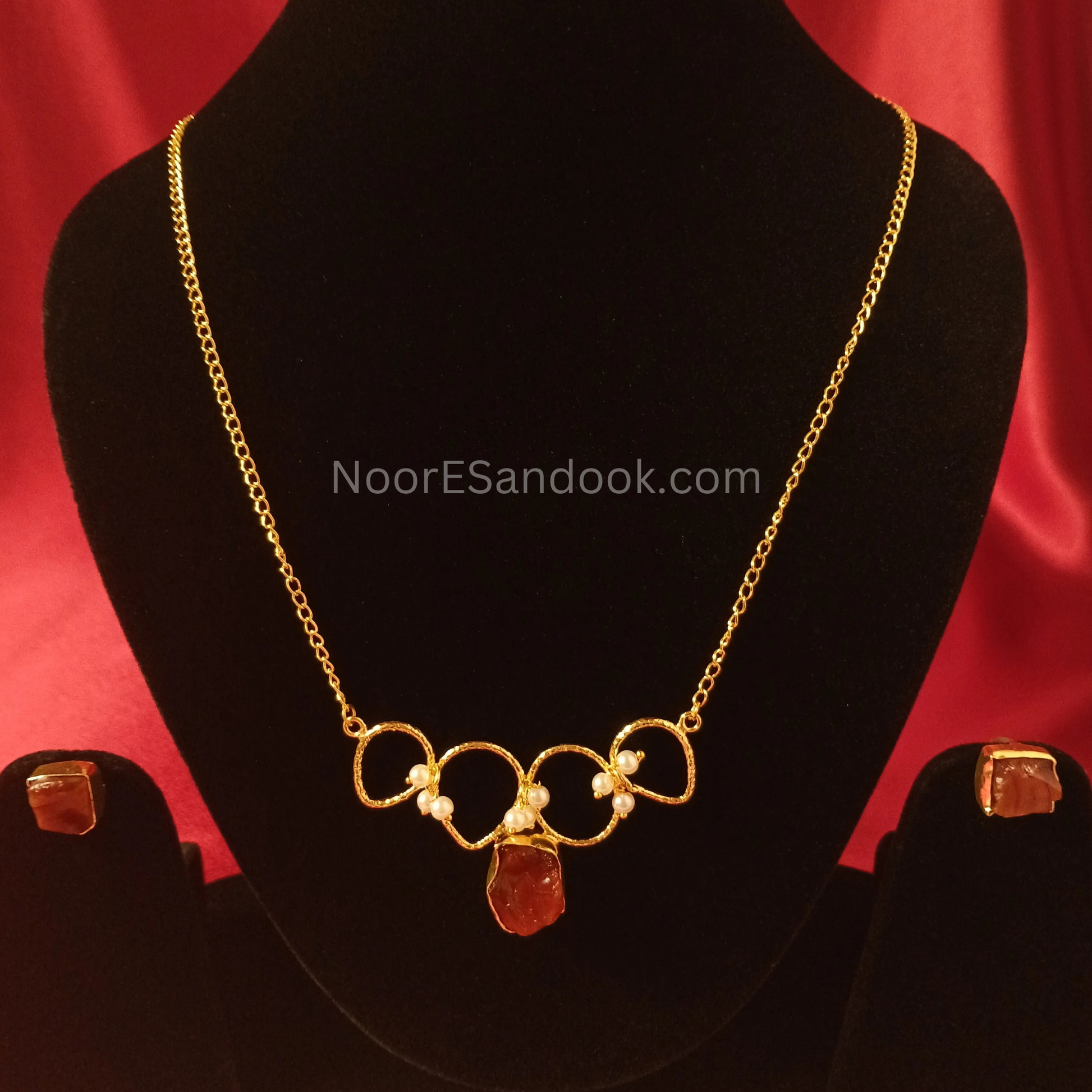 Stone pendant with chain- Red