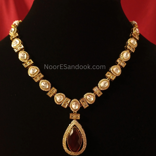 Polki and red stone necklace
