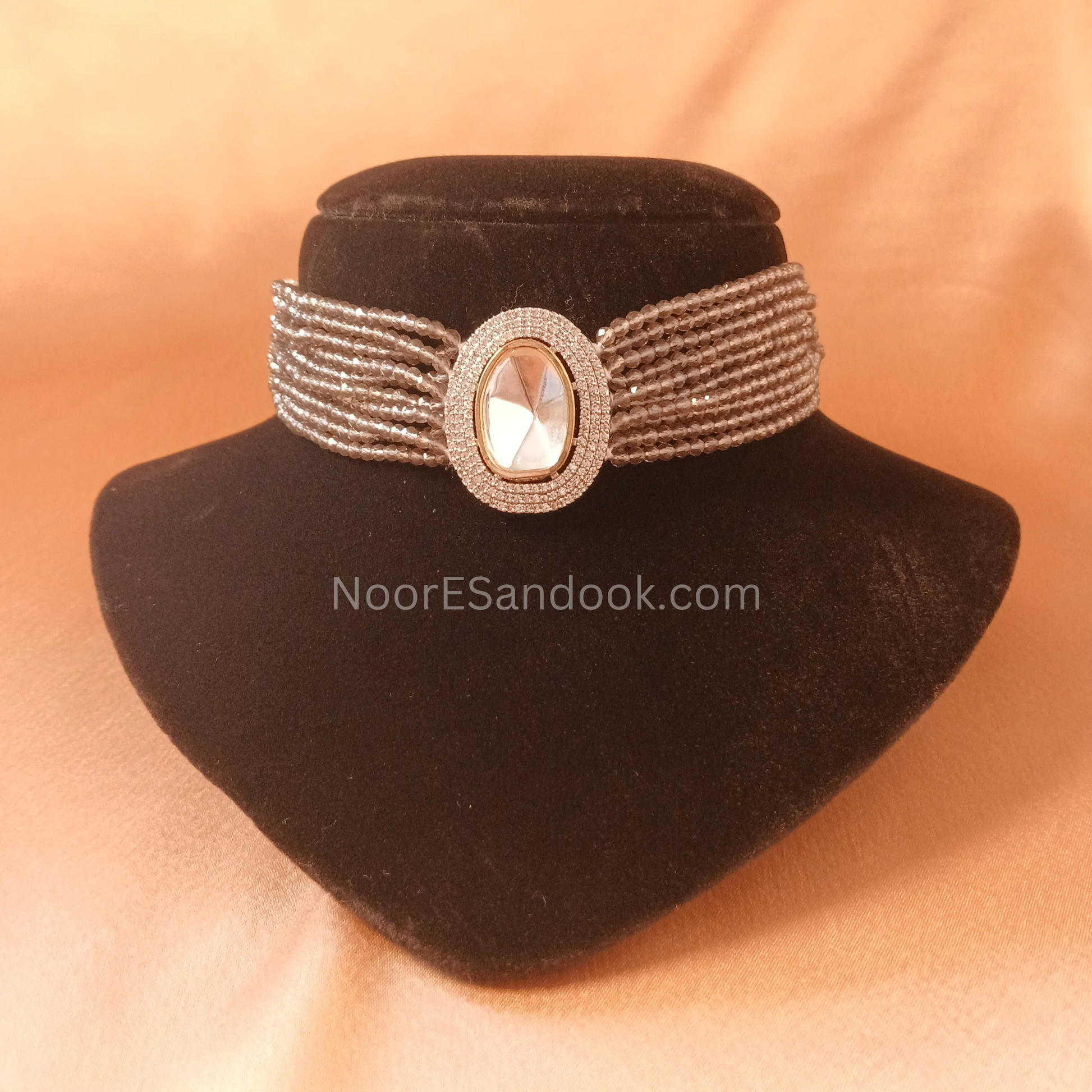 Single Polki Stone Choker- Grey