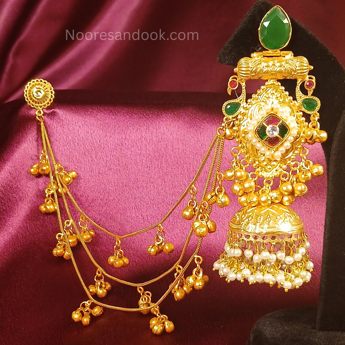Golden Earrings with Hair Chain