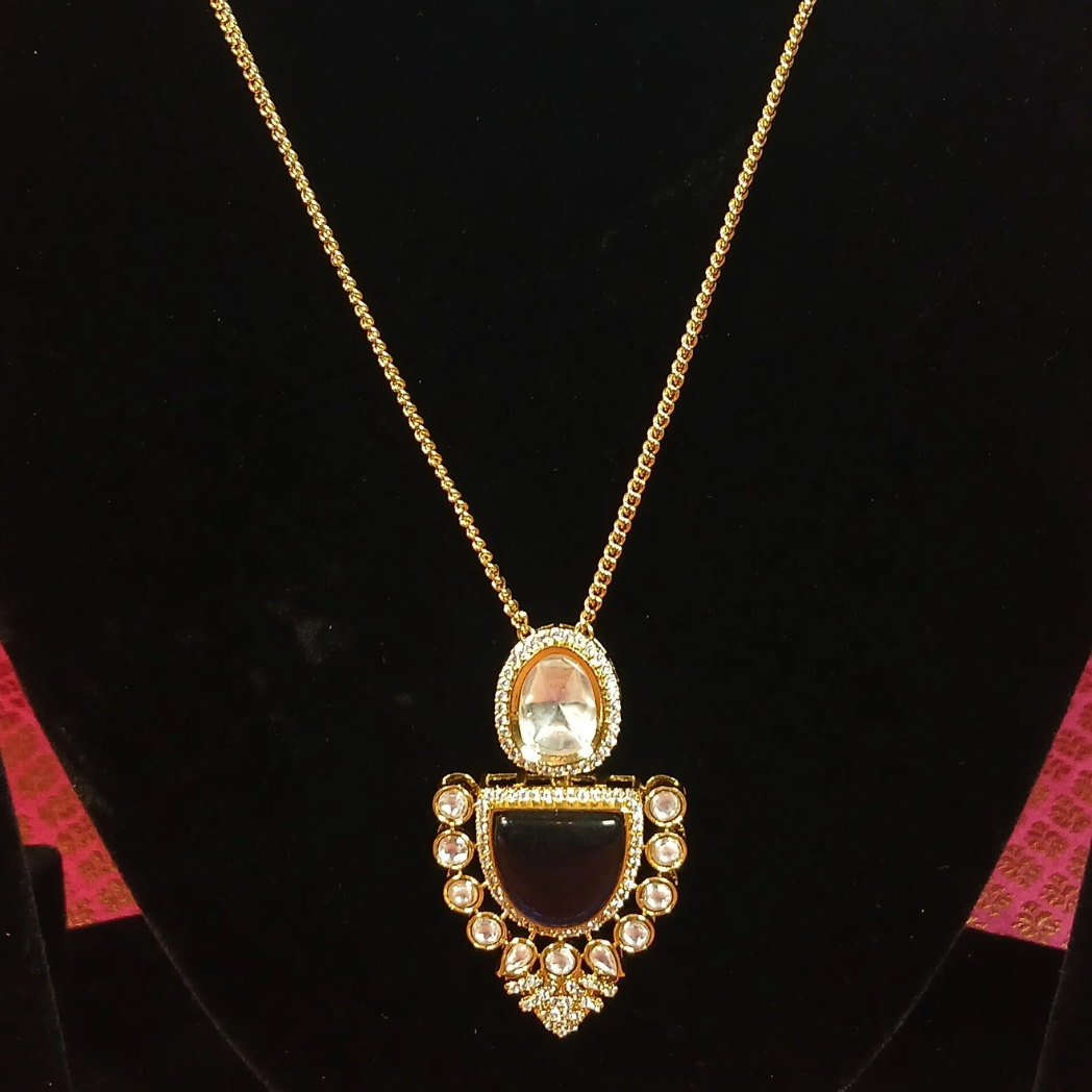 Polki Pendant Set -Blue