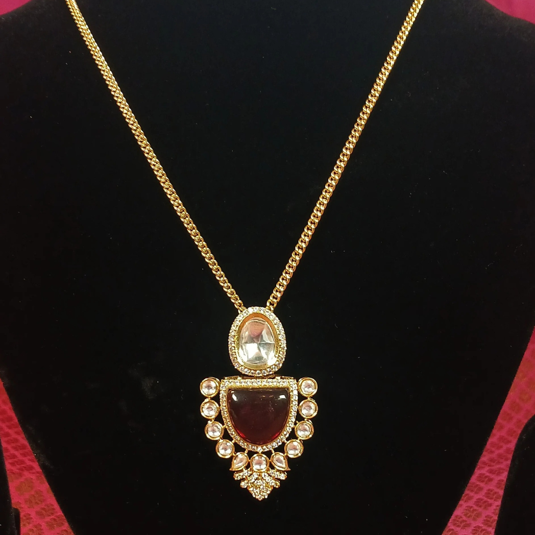 Polki Pendant Set -Red