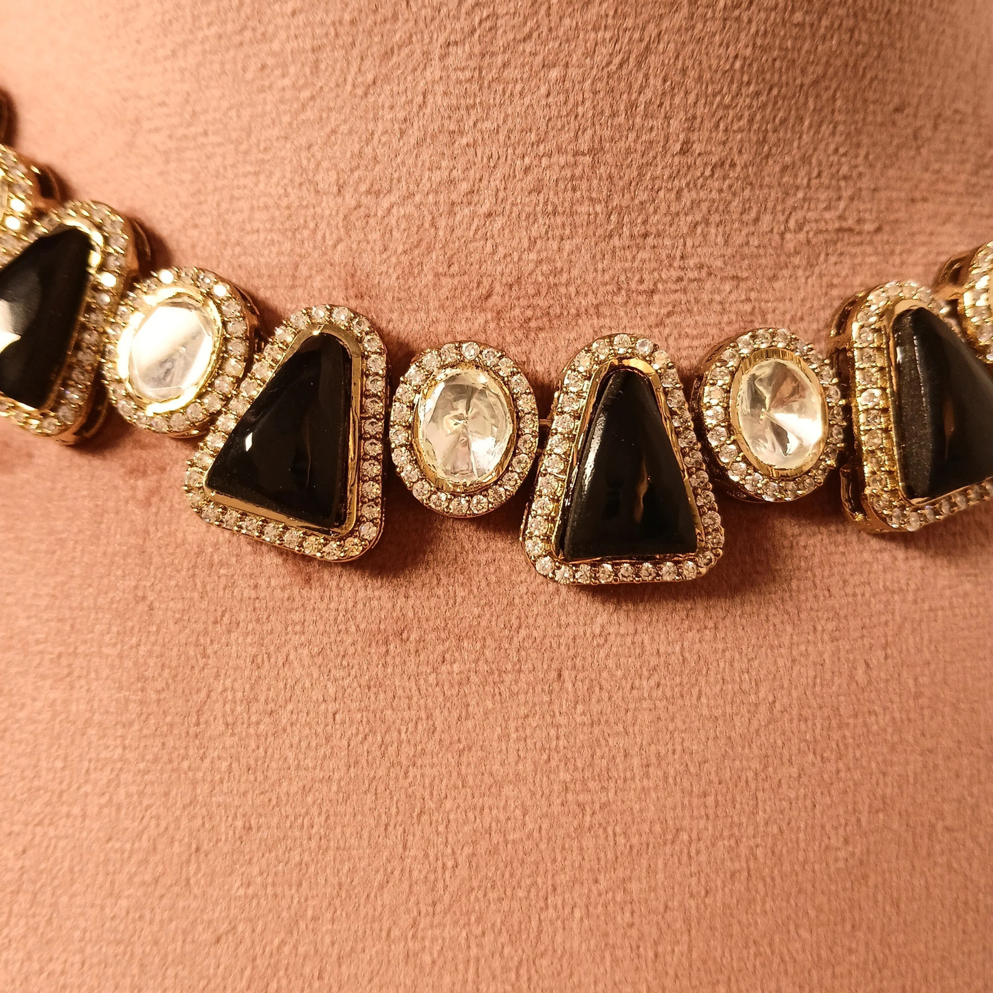 Polki Necklace Set- Black