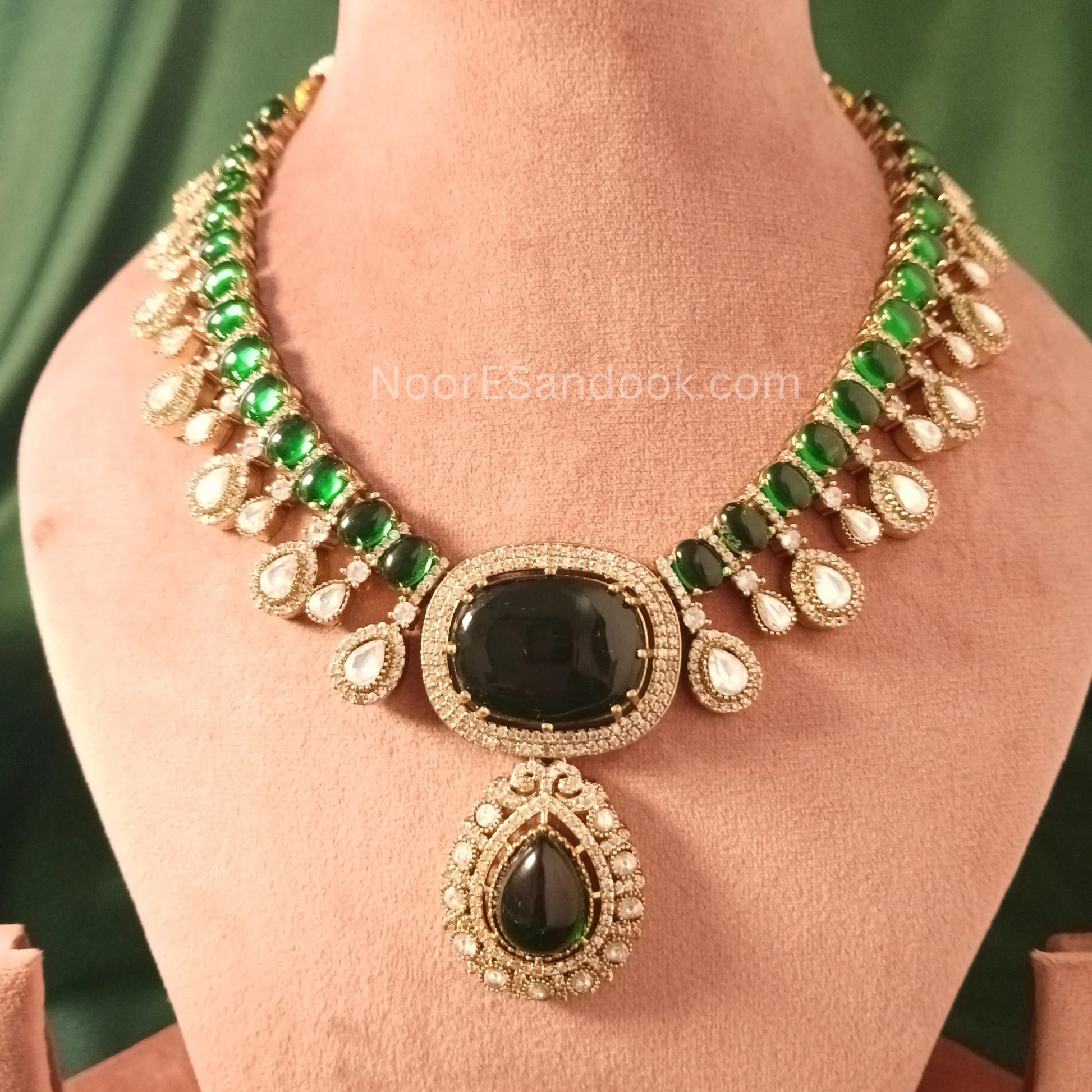 Big Green Stone necklace with Polki