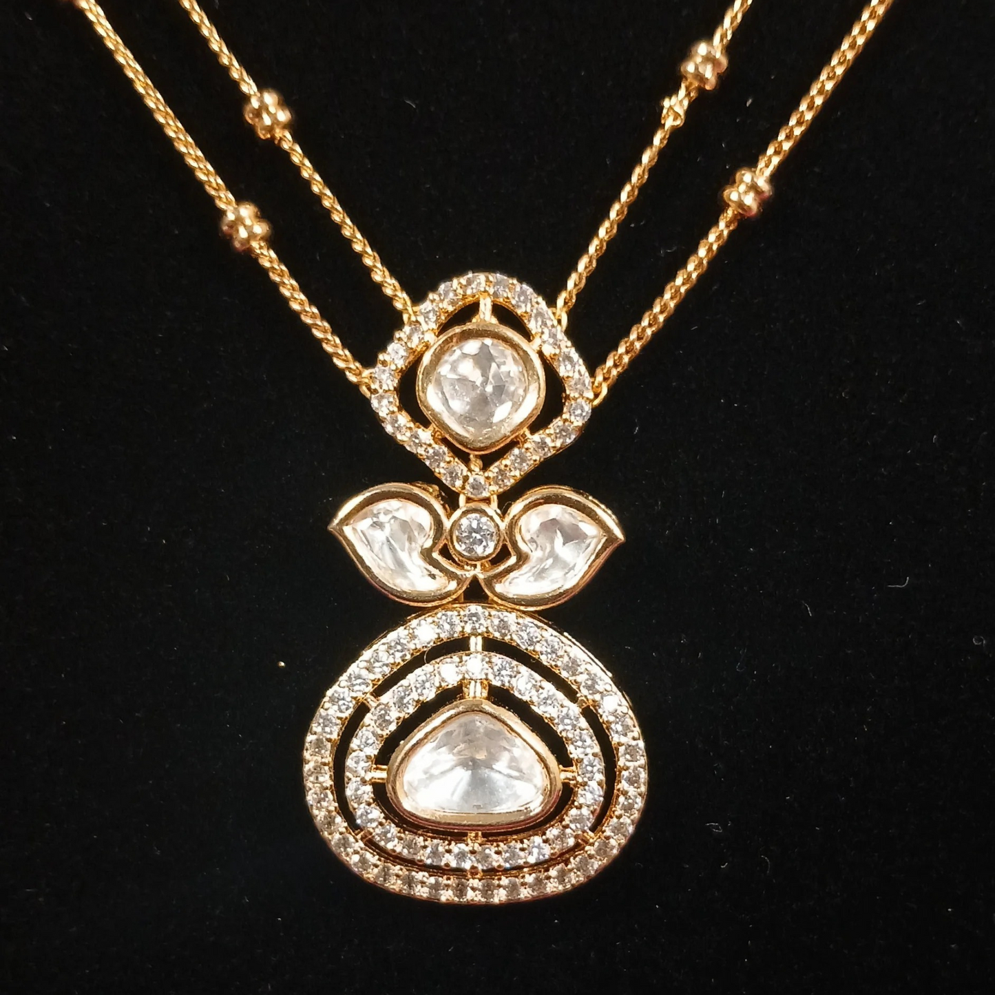 Polki Pendant Set with Double Layer Chain-AP161