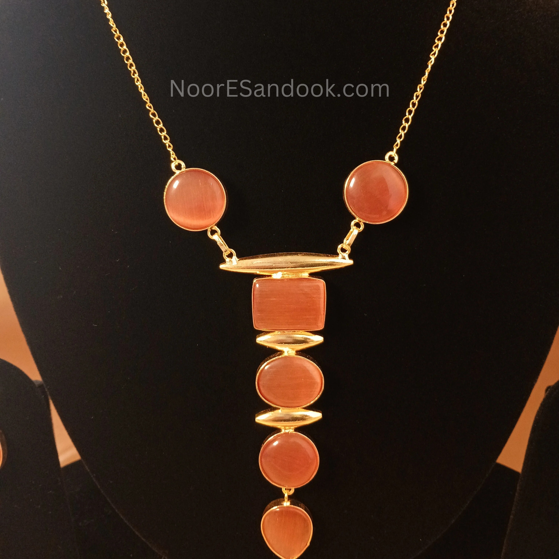 Long stone pendant with simple chain-Orange
