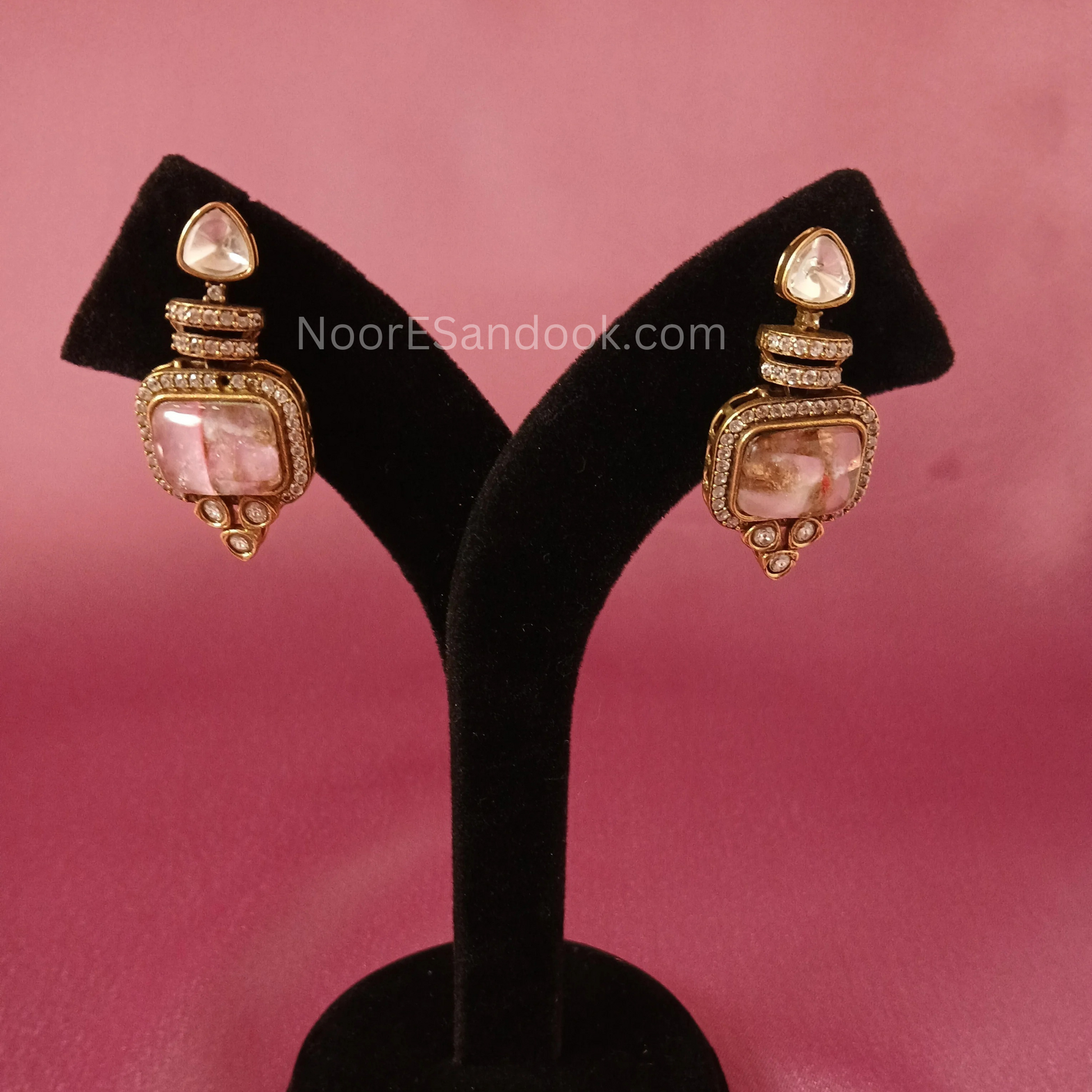 Doublet Stone Necklace- Design 3 (Pink)
