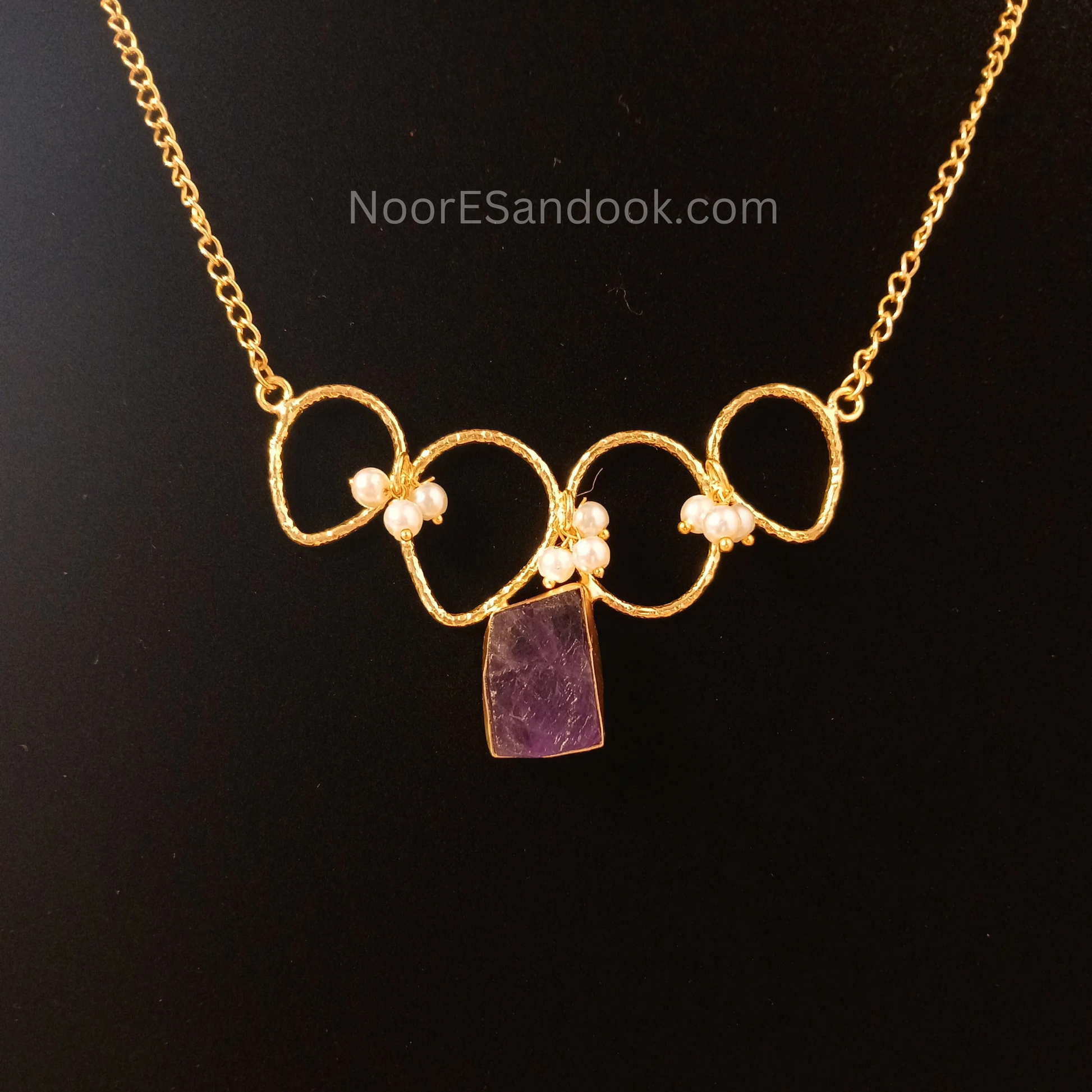 Stone pendant with chain- Purple