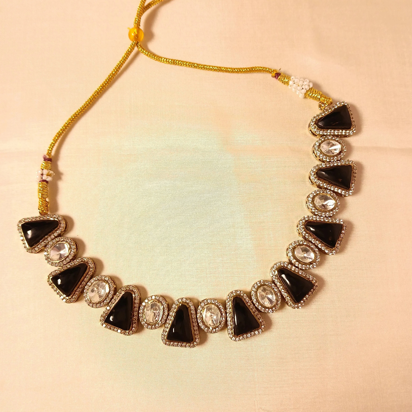 Polki Necklace Set- Black