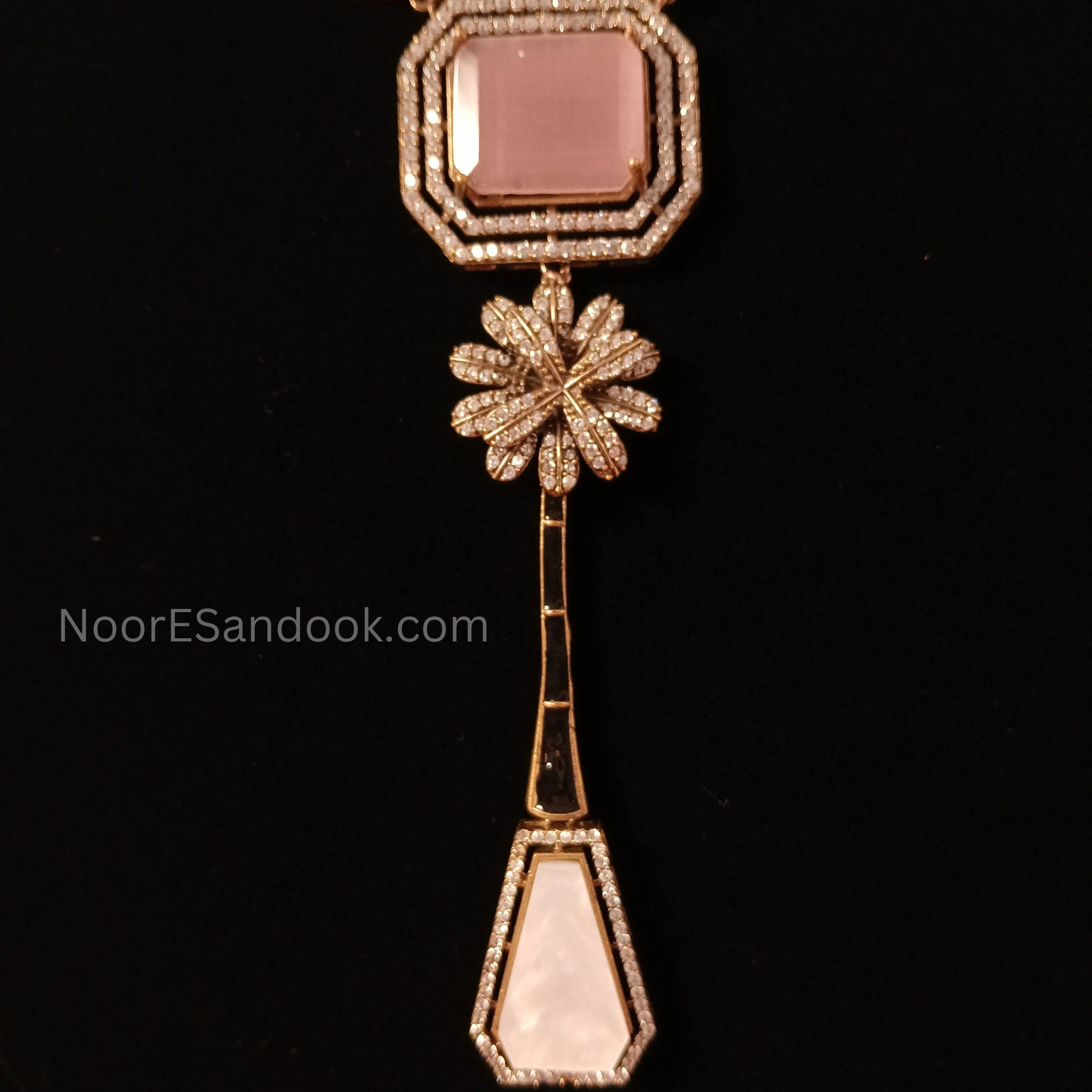 Celebrity Inspired Long Necklace with long pendant (Pink)