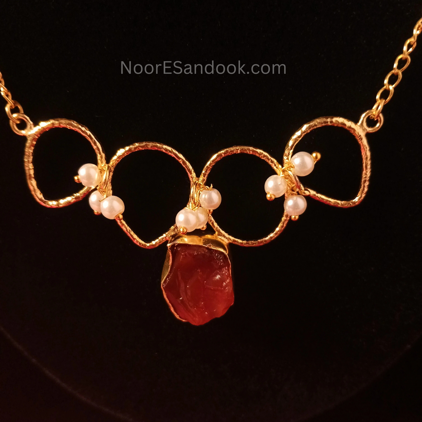 Stone pendant with chain- Red