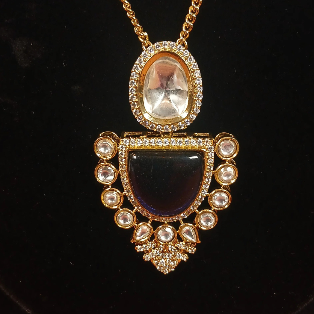 Polki Pendant Set -Blue