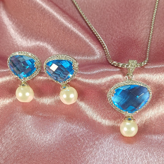 Azure Pearl Drop Pendant Set