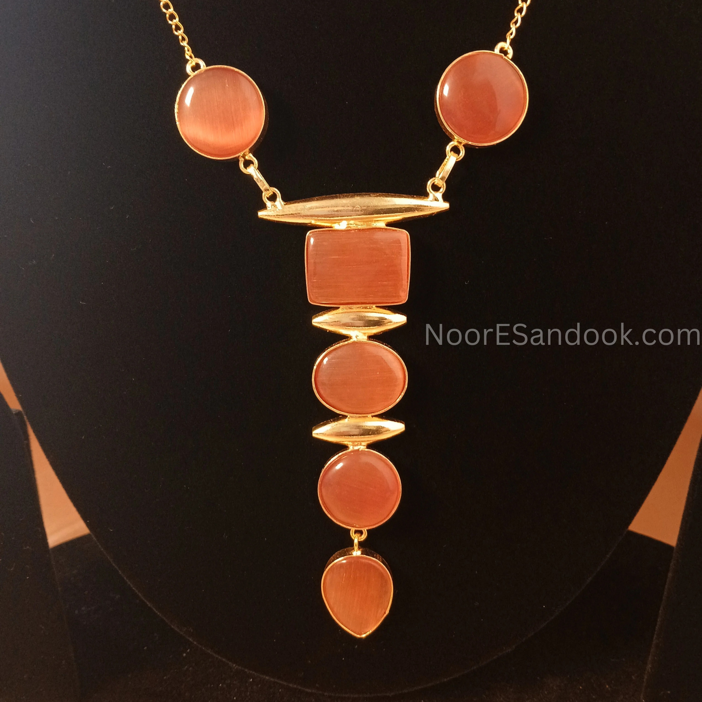 Long stone pendant with simple chain-Orange