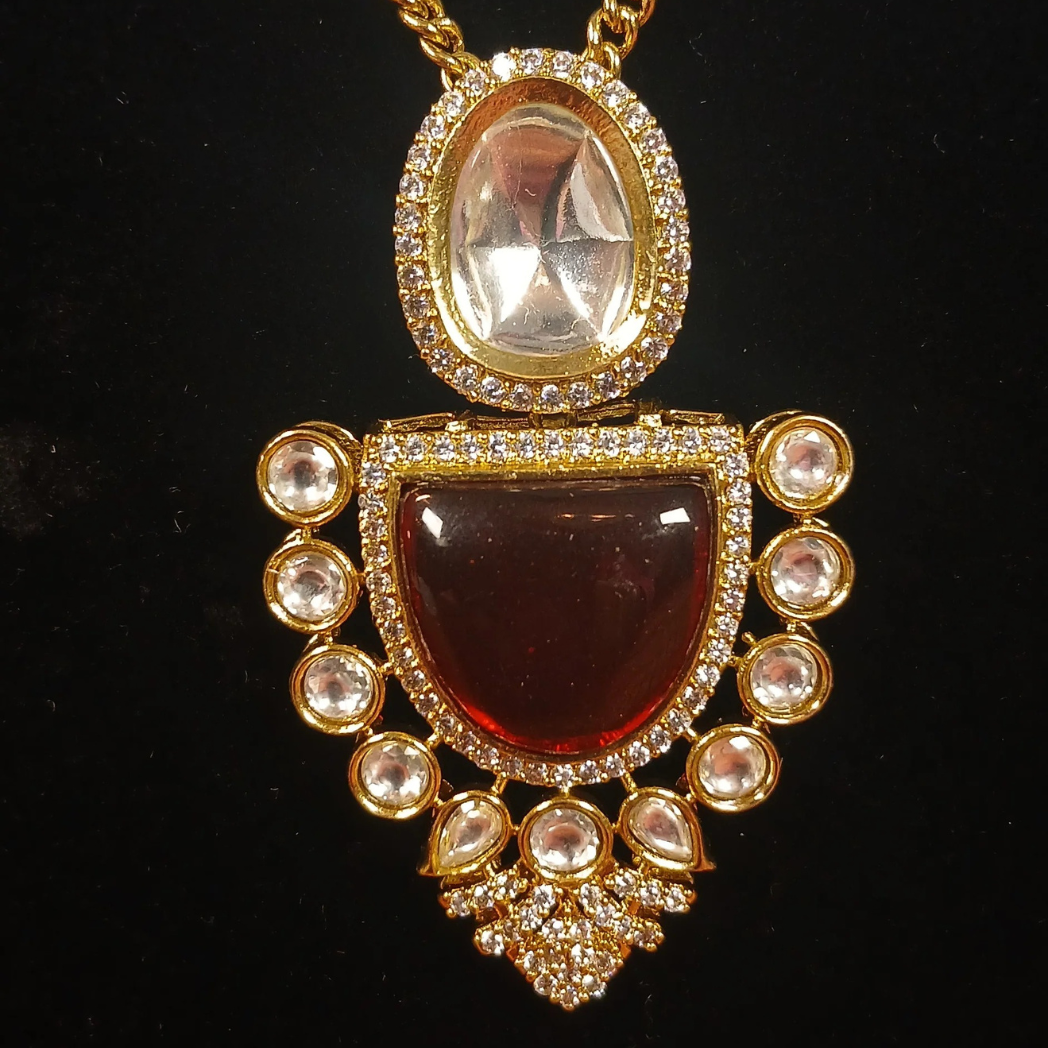 Polki Pendant Set -Red