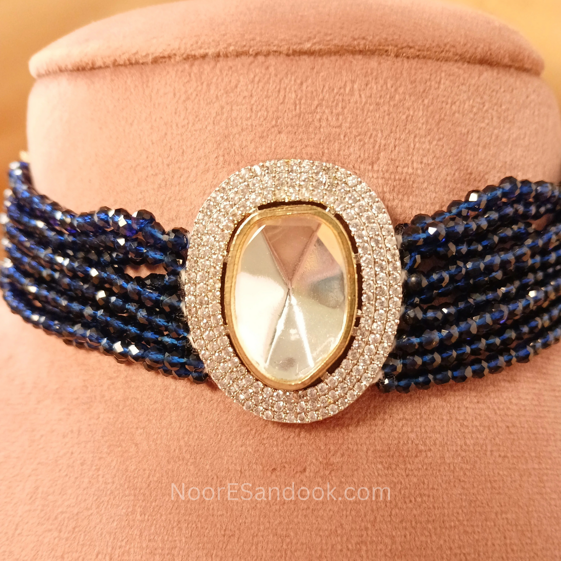 Single Polki Stone Choker- Blue